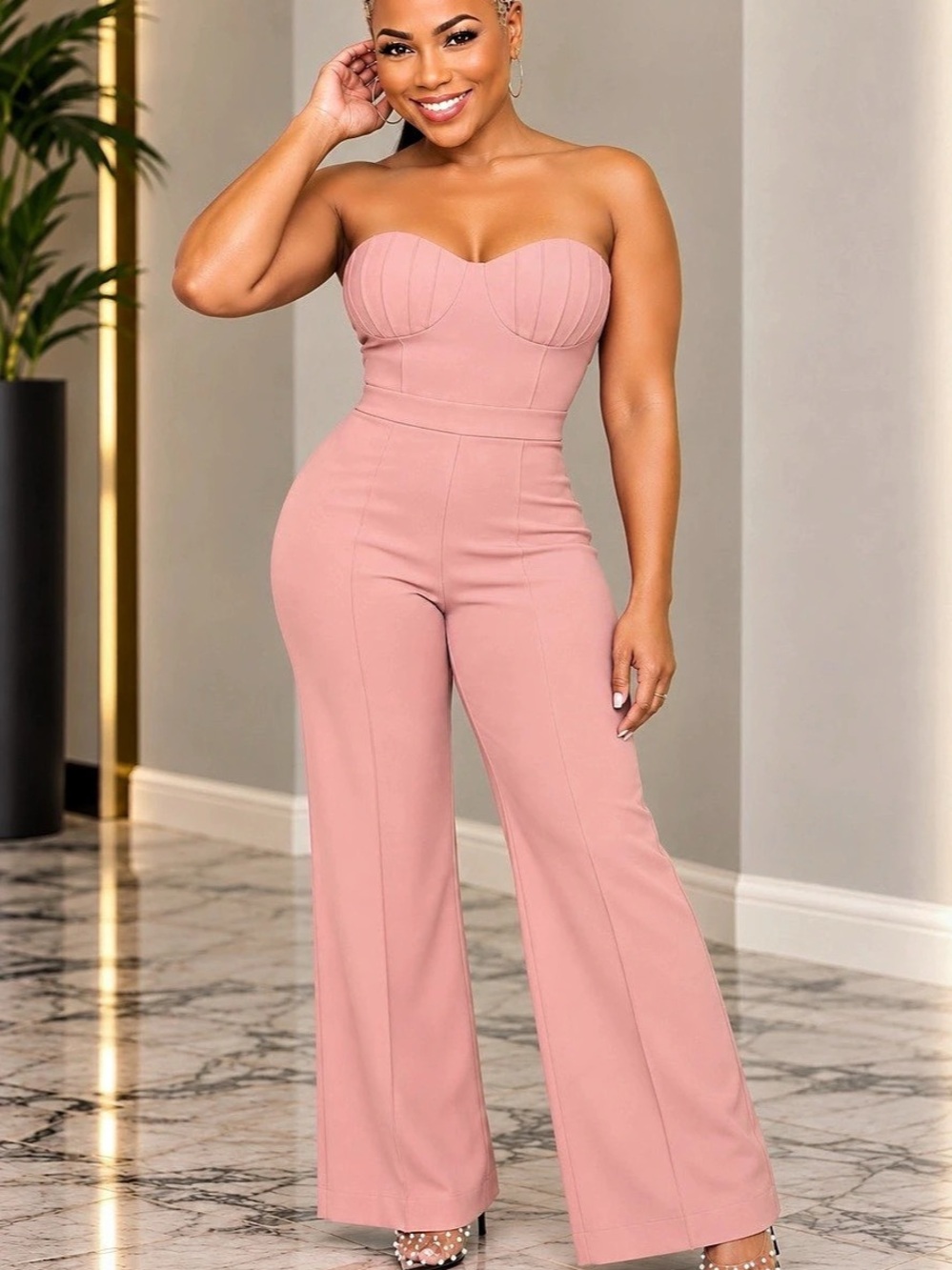 NWT Symphony Blush Pink Sweetheart Wide Leg Jumpsuit